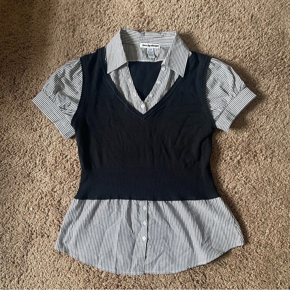 One piece sweater vest and blouse